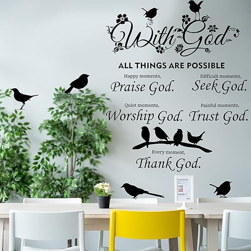 Miniatura 2 de 2 calcomanías de pared con versículo bíblico, con cita de Dios, las cosas son posibles, calcomanía de vinilo cristiano de alabanza a Dios,