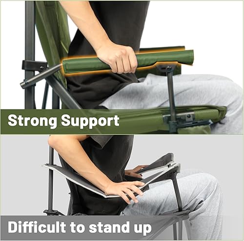 Miniatura 7 de TIMBER RIDGE Silla de camping plegable de gran tamaño, respaldo alto, resistente para adultos, soporta hasta 500 libras con soporte para tazas,