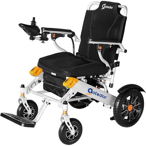 Aotedor Electric Wheelchairs for Adults Seniors,All Terrain Power Wheelchair 20 Miles Travel Range with 2 Packs Side Slide-in Batteries Safe and Comfortable（Silver-Orange）