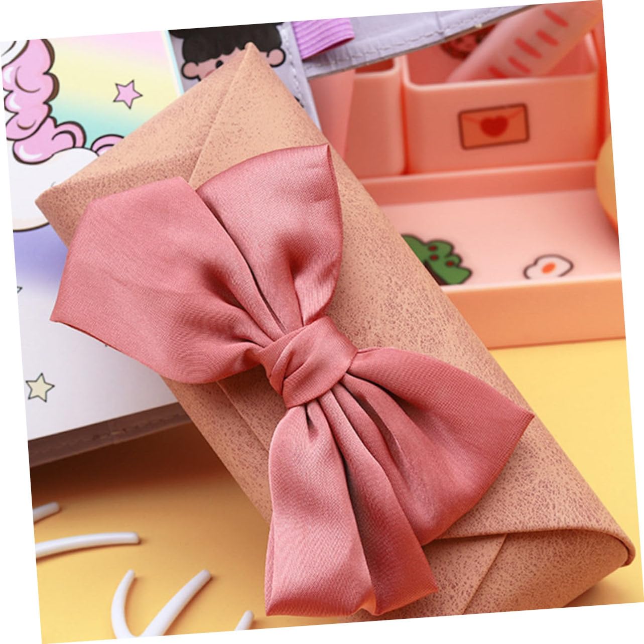 GALPADA 4pezzi Eleganti Scatole Per Occhiali Con Fiocco Custodie Portaocchiali Resistenti e Compatte Per Studenti Rosa