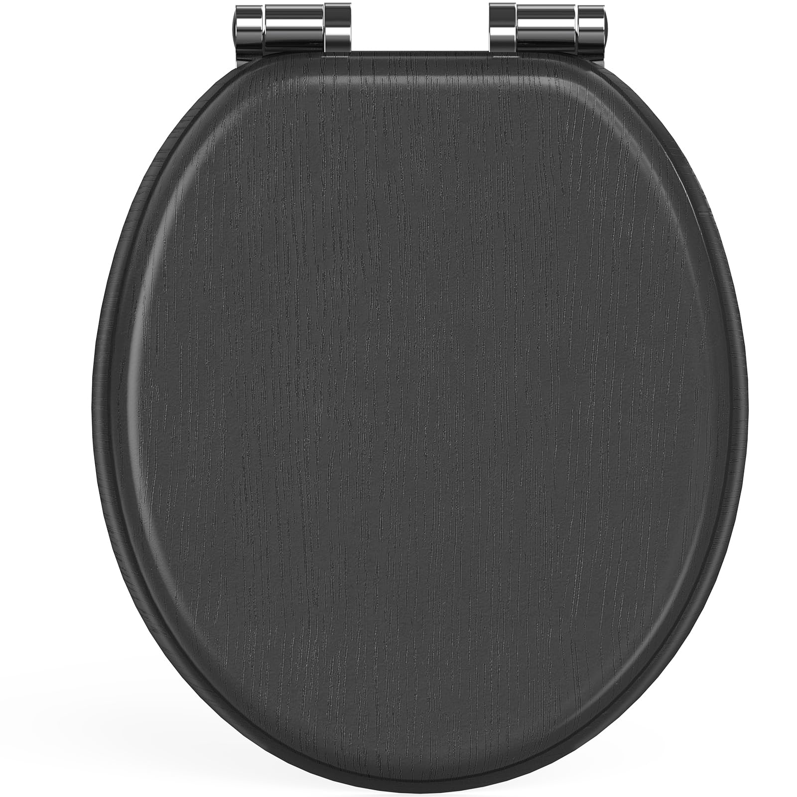 Pipishell O-Shaped Wooden Toilet Seat with Soft-Close Mechanism and Smooth Metal Hinges, MDF Slow Close Toilet Seat & Lid, Easy Assembly & Cleaning, Fits Most Bathroom Toilets（Black）
