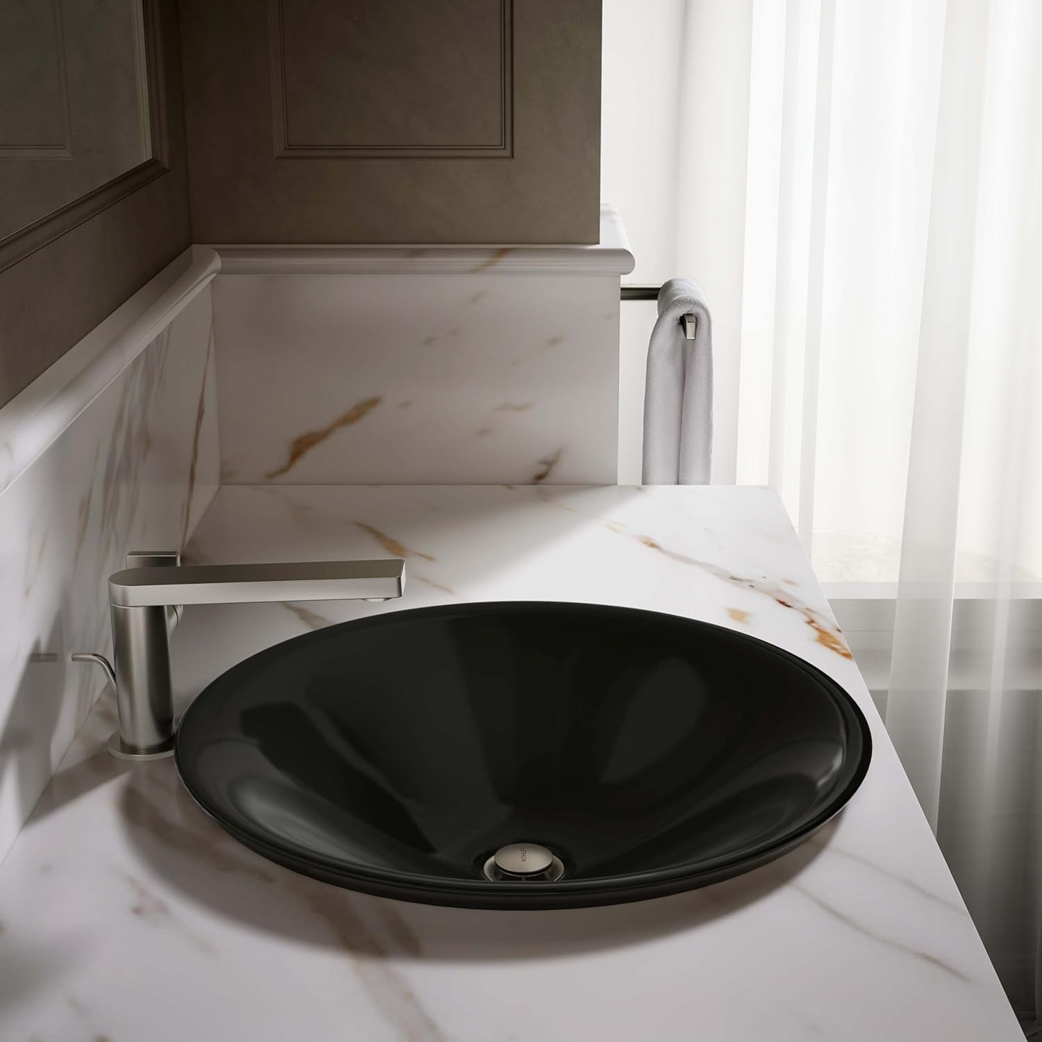 KOHLER K-7806-7 Carillon Wading Pool Round Above-Counter Bathroom Sink, Black