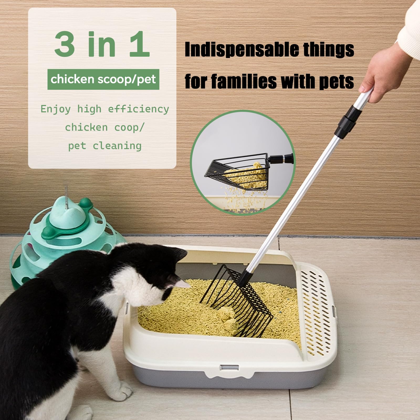 Pala para excavar pollos, pala extensible para gatos de aleación de aluminio, pala de pollo ajustable, accesorio para gallinero, adecuado para limpiar excrementos de gatos y pollos