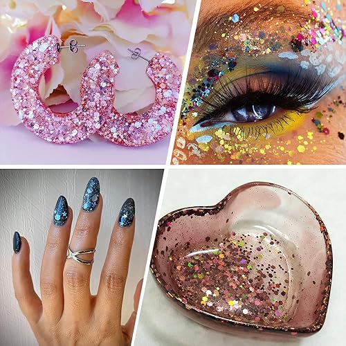 Vista 20 de Lentejuelas holográficas gruesas con purpurina, 12 colores mezclados con purpurina cosmética para cara, cuerpo, ojos, cabello, arte de uñas, brillo