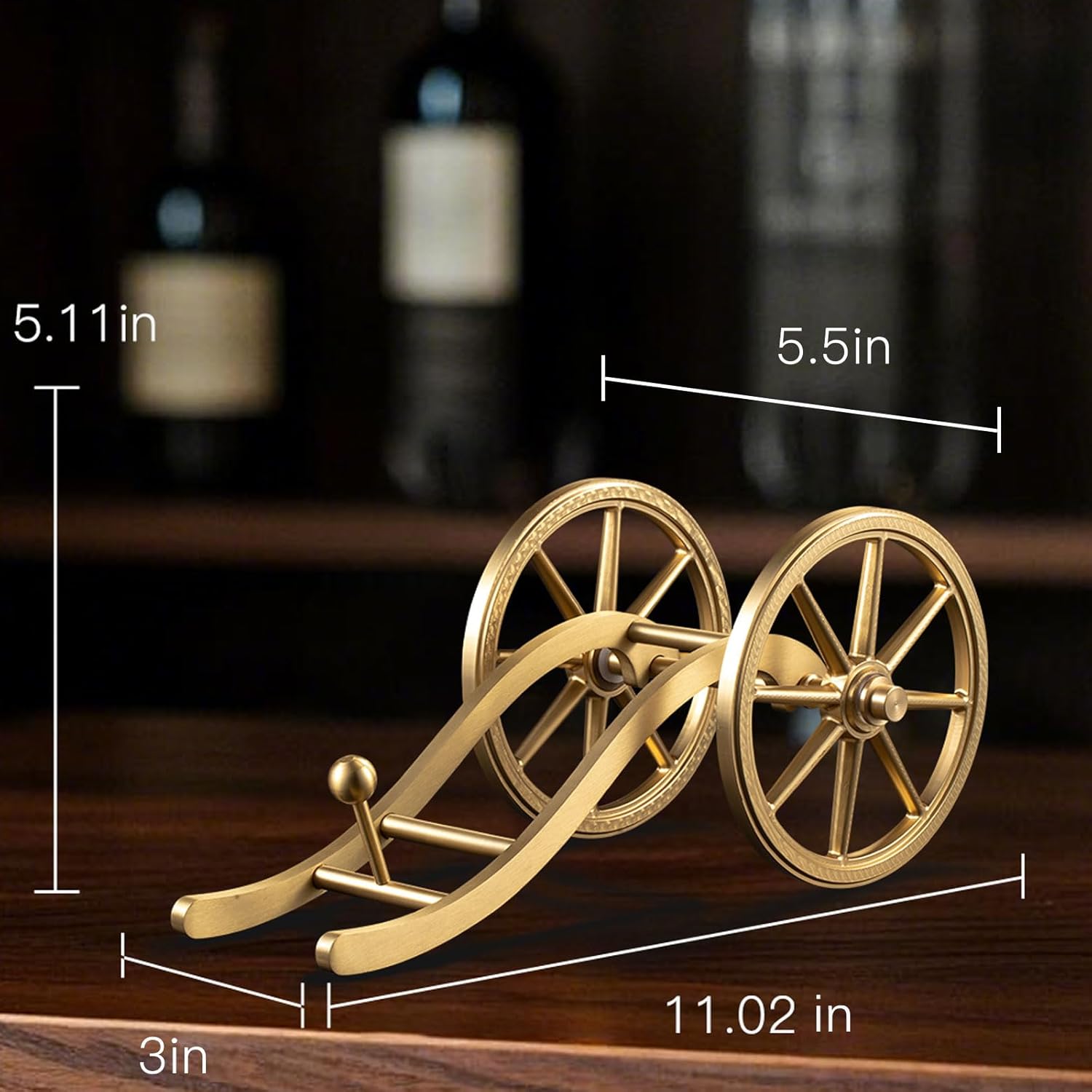 Brass Cannon Cart Sculpture for Living Spaces - Wheeled Decor Accent for Study Desk,Home Bar and Bookshelf Display(Gold)