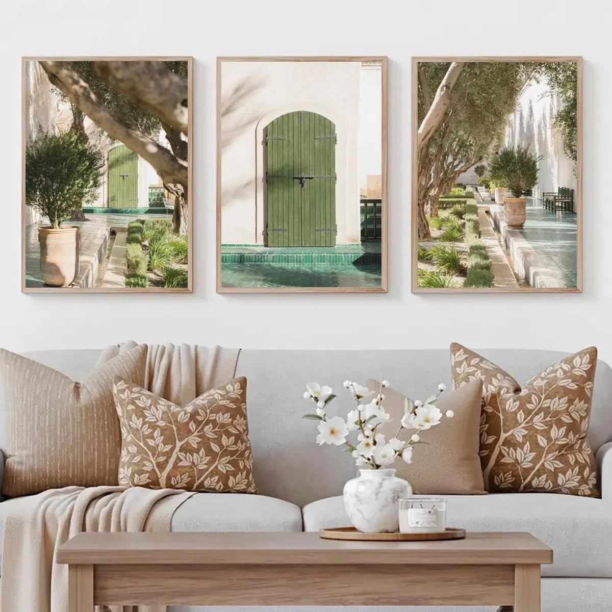 GOSRD Canvas Prints Poster Olive Tree Neutral Beige Rustic Courtyard Wall Art Home Decor(50x70cm-3Pcs/Frameless)