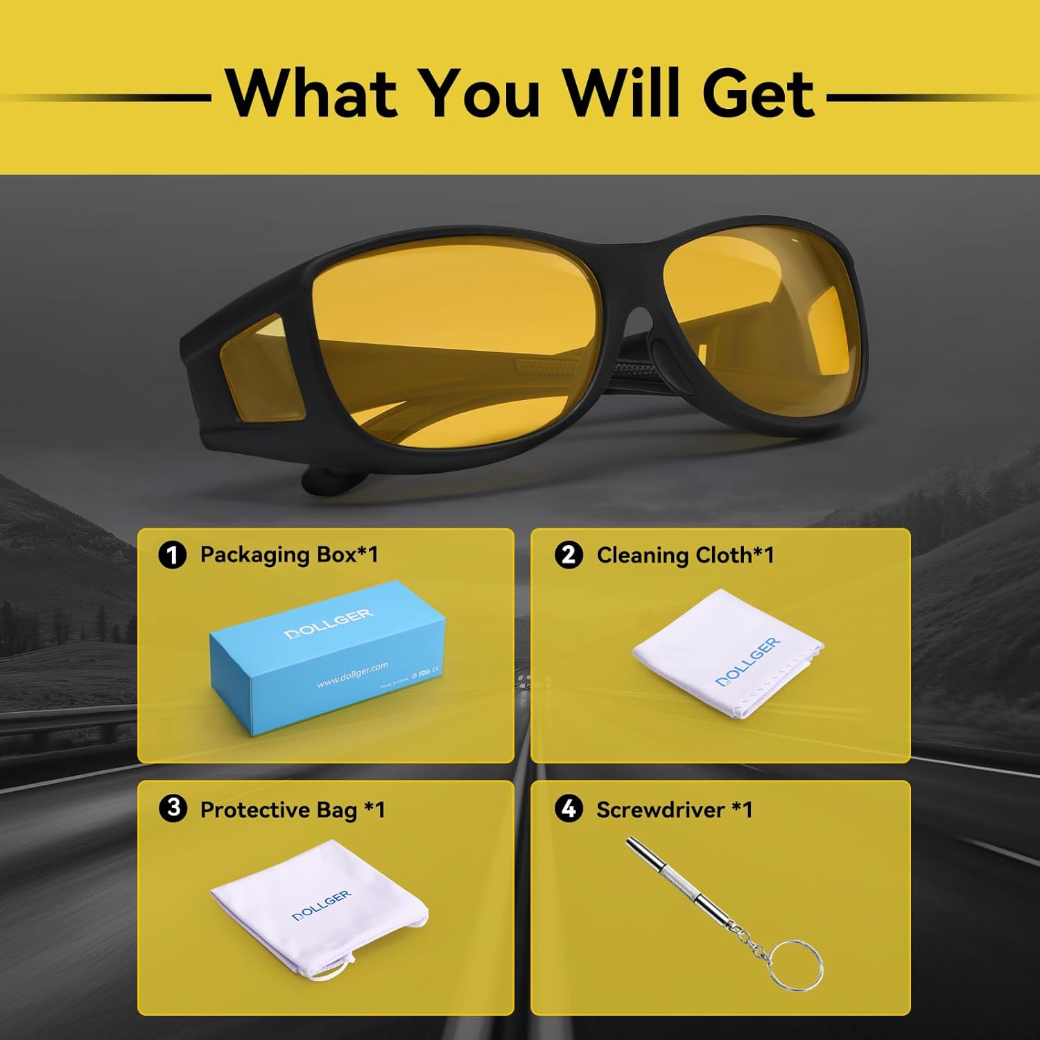 Dollger Night Driving Glasses for Men Women, Anti Glare Polarized HD Yellow Lens,Fit Over Glasses Sunglasses for Men-UV400 - Image 6