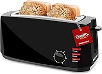 Elite Gourmet ECT4829B 4-Slice Long Slot Toaster - Extra Wide for Bagels, 6 Shade Settings, Defrost Reheat, Black