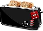 Elite Gourmet ECT4829B Long Slot 4 Slice Toaster, 6 Toast Settings Toaster Defrost, Reheat, Cancel Functions, Slide Out Crumb Tray, Extra Wide Slots for Bagels Waffles, Black