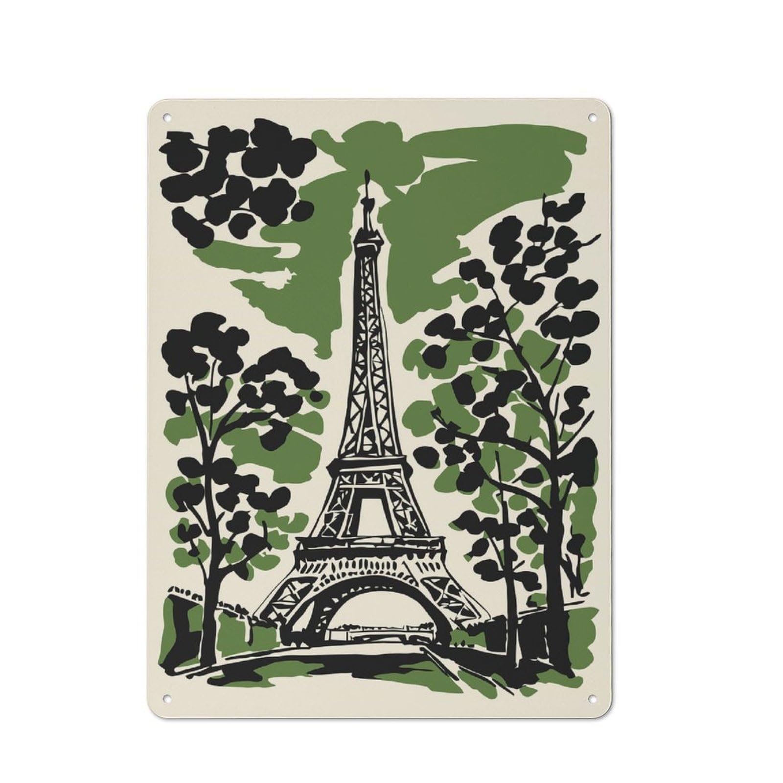 Junmoney Style-7 Rustic Metal Sign With Eiffel Tower Illustration With Trees Design 40X30cm, Farmhouse Farmhouse Wall Decor For Dining Room, Cafe, Entryway Or Family Room