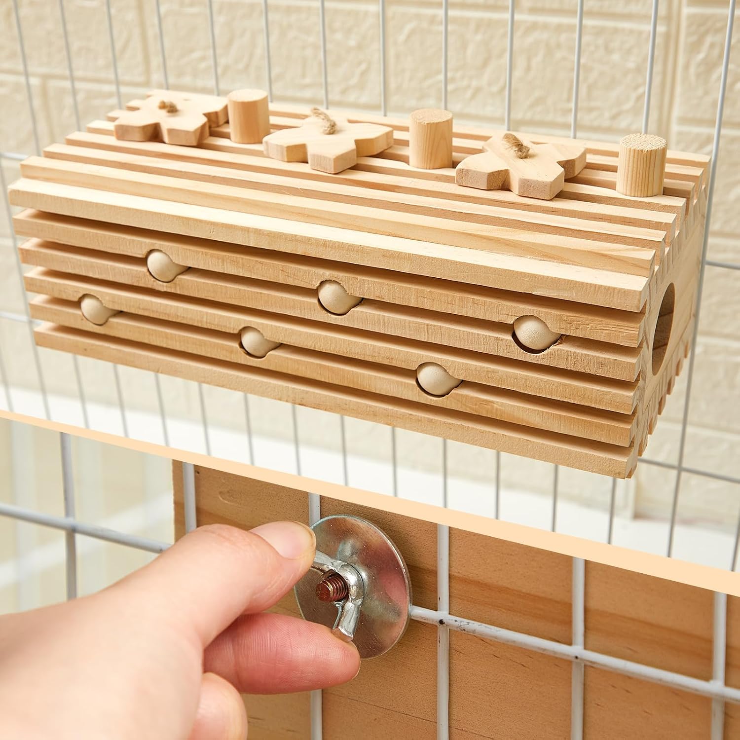 Seenelling 12 x 5 x 4 Inches Extra Large Macaw Toys Bird Parrot Toy Activity Block Multicolored Natural Wooden Parrot Cage Chewing Toys for Large Medium Macaws Bird Activity Block