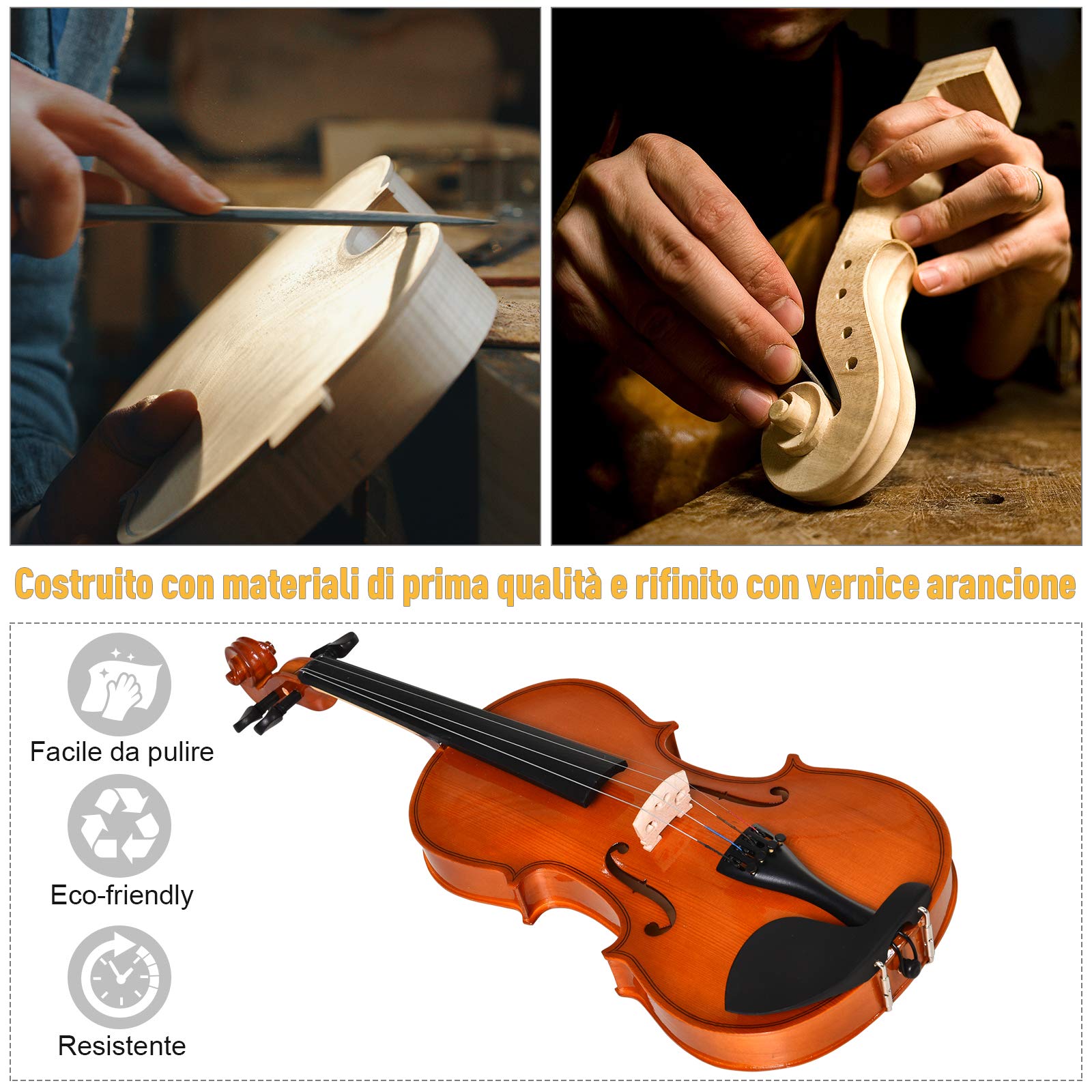 HOMCOM Violino 4/4 con Accessori Inclusi per Adulti 58.5 x 21.5 x 7cm | Custodia, Archetto, Corde, Ponticello, Accordatore