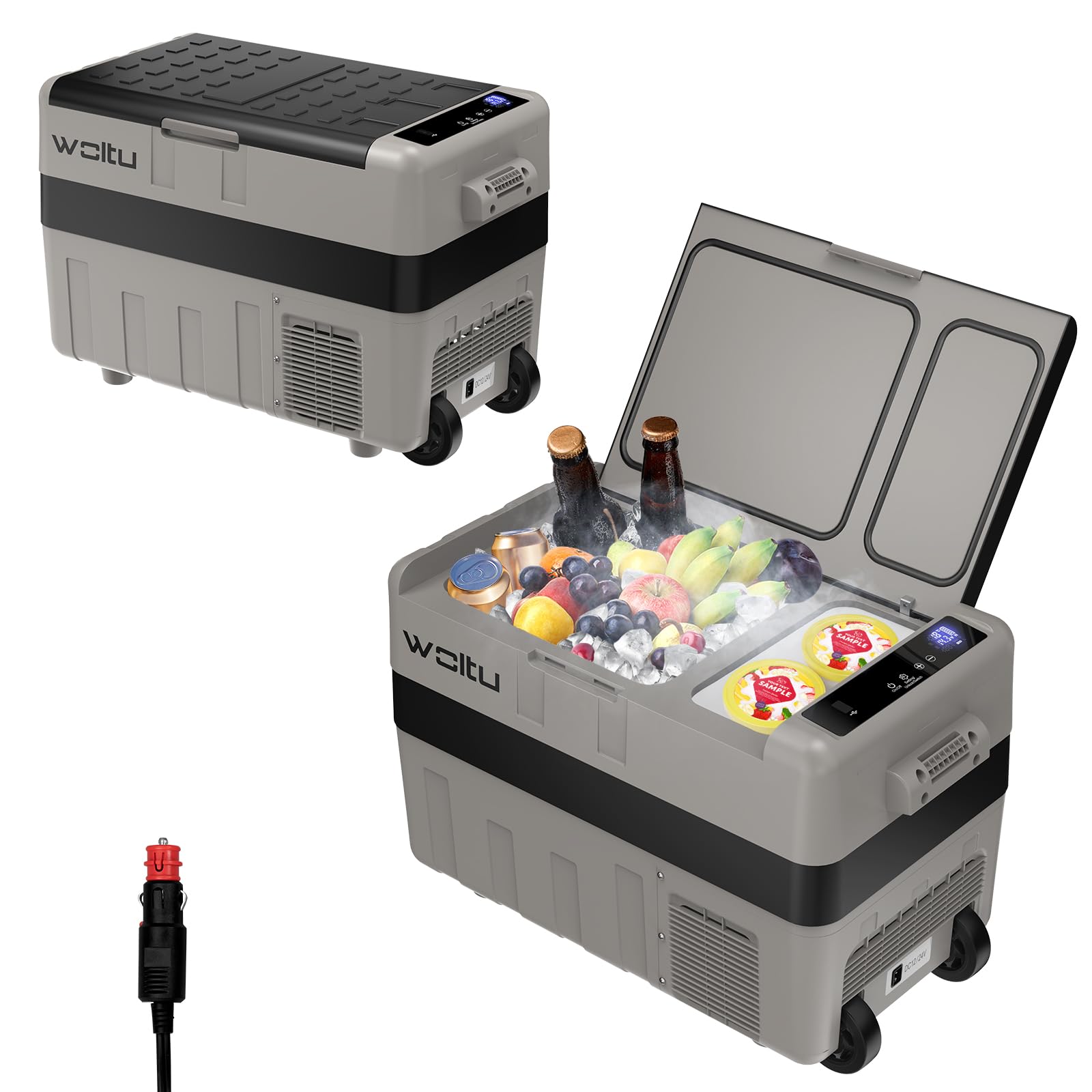 WOLTU Nevera Eléctrica para Coche 40 L, Mini Refrigerador Portatil con Ruedas y Asa de Transporte, Nevera Portatil para Coche de Compresor, 12/24 V y 100-240 V, 2 Modos de Trabajo, Negro, KUE014szg