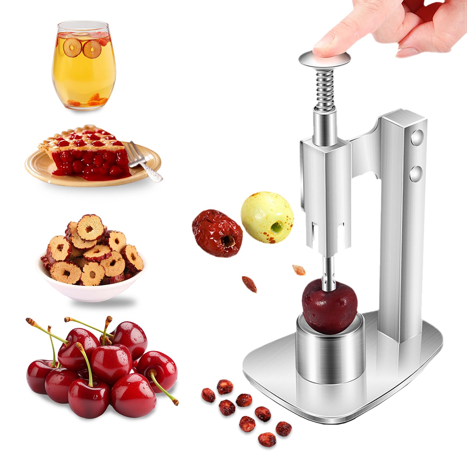 Kirschentkerner, Push-Down Edelstahl Kirschentkerner zum schnellen Entkernen, Kirschkernentferner, Manueller Kirschentsteiner, Kirschenentkerner für Kirschen, Beeren und Weißdorn