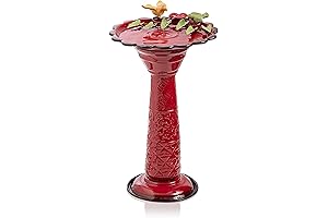 Alpine 28" Tall Red Birdbath Yard Statue for Outdoors