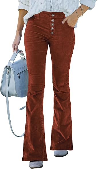 Corduroy Pants Women High Waisted Flare Pants Wide Leg Bell Bottom Trousers