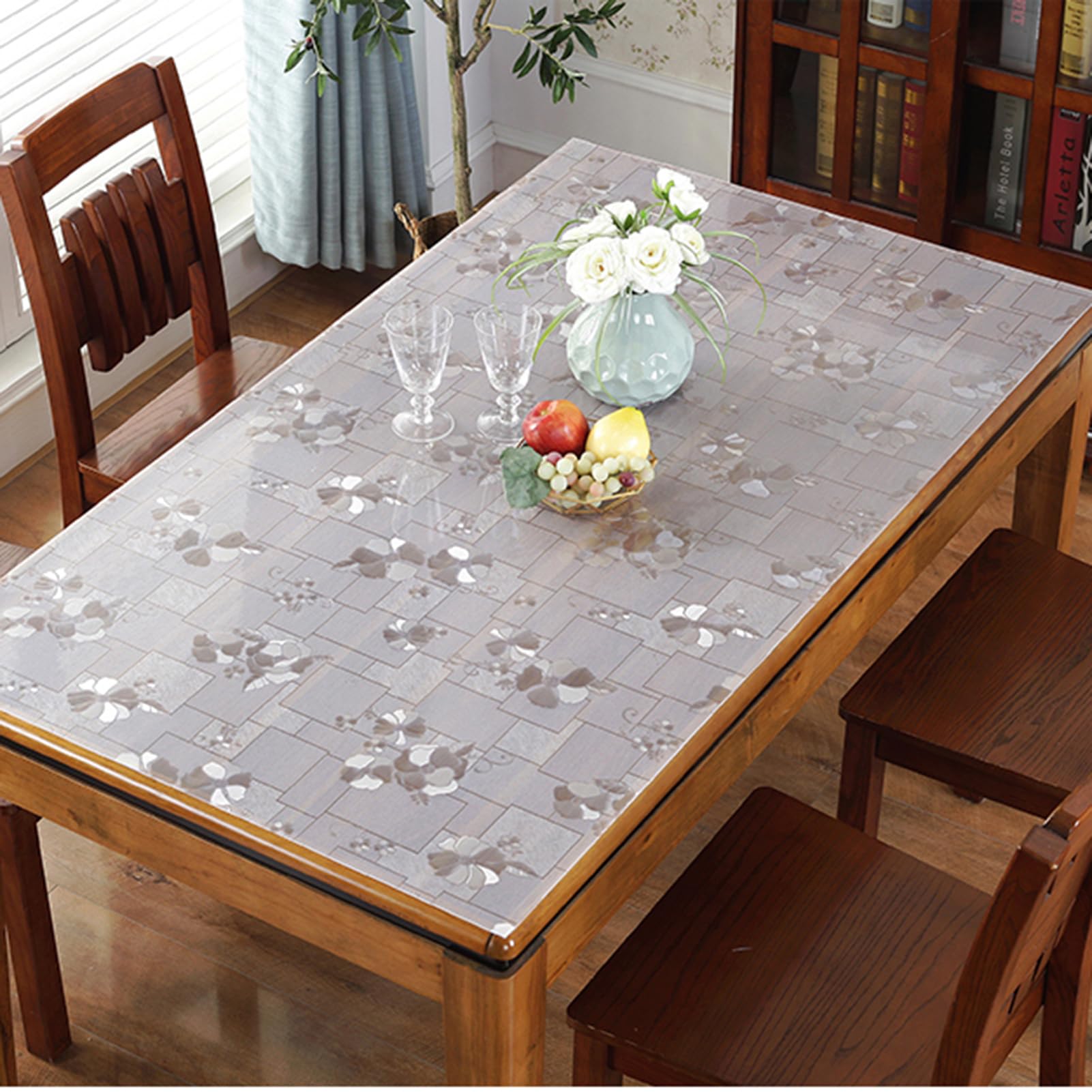Tischschutz mit Blumen Bedruckt Dicke 1.5mm,Transparente Matt Tischfolie abwischbar,Gefrostet Tischdecken rutschfeste,Schreibtisch Ölbeständig,Tischmatte Durchsichtige Wasserdicht (A,70x120cm)