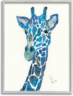 Stupell Industries Blue Giraffe Varied Collage Assortment Animal Painting Framed Wall Art, Design By Lisa Morales