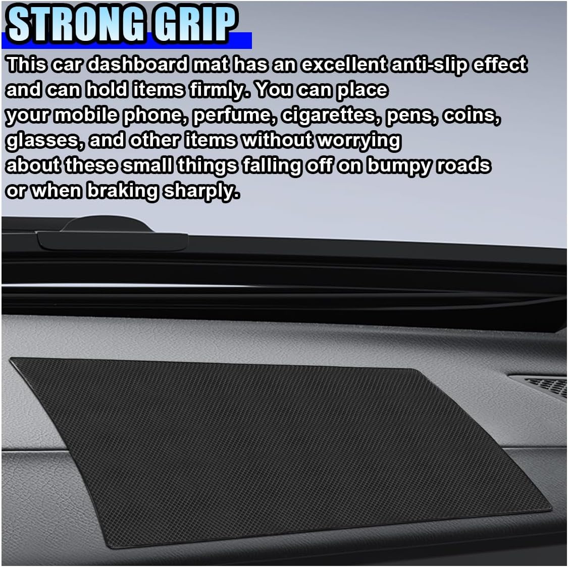 Anti-Slip Dashboard Mat 15.6"x7.7" Large Universal Non-Slip Rubber Pad for Car - Sticky Adhesive Gripping Mat for Cell Phone Sunglasses Keys GPS Coins - Reusable Car Dashboard Organizer (Grid)