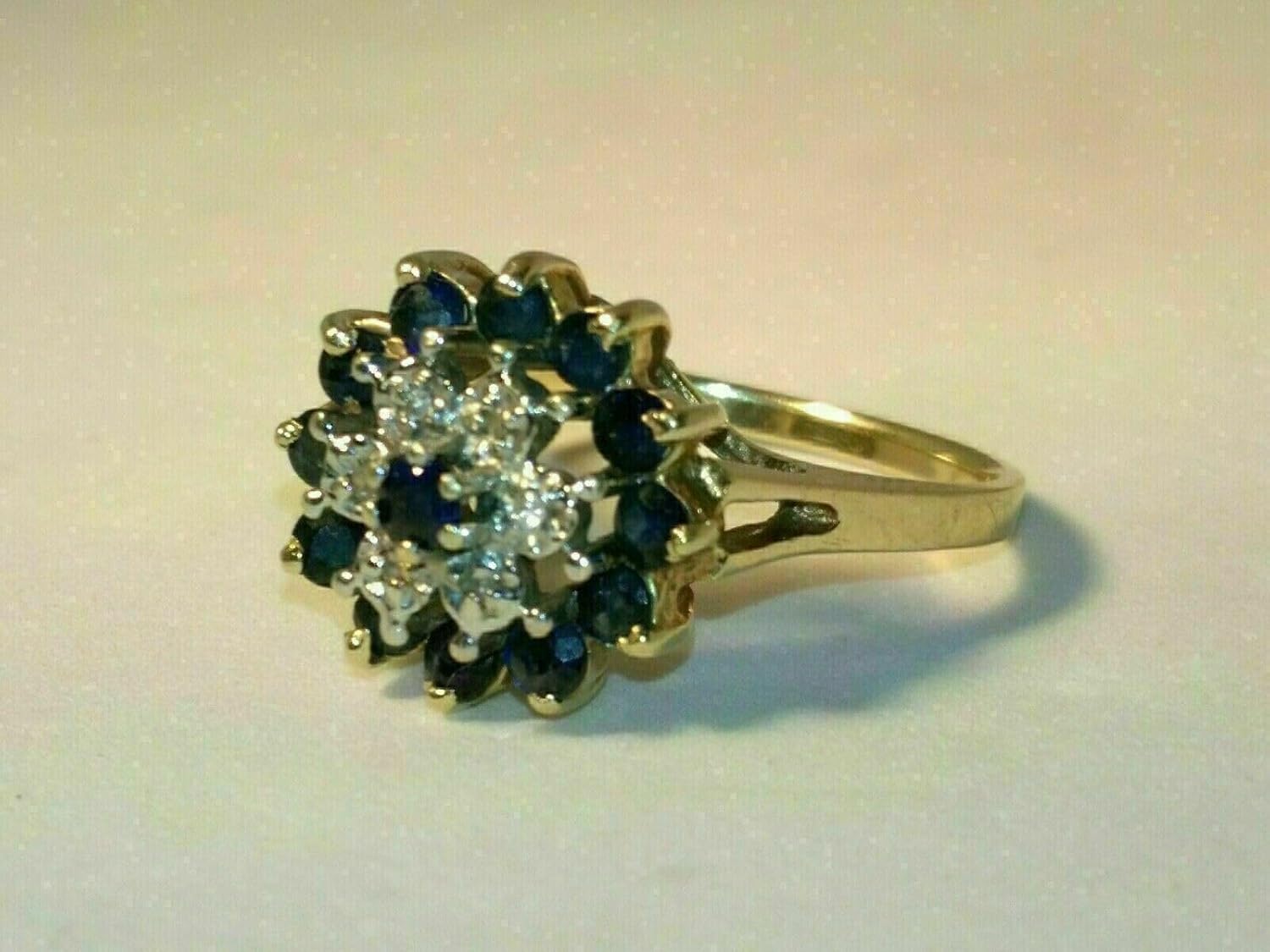 SilverDia 2 Ct Round Cut Sapphire Diamond Flower Shape Cluster Nature Inspire Halo Engagement Ring For Women 14K Yellow Gold Finish 925 Sterling Silver Handmade Floral Proposal Ring Gift For Her