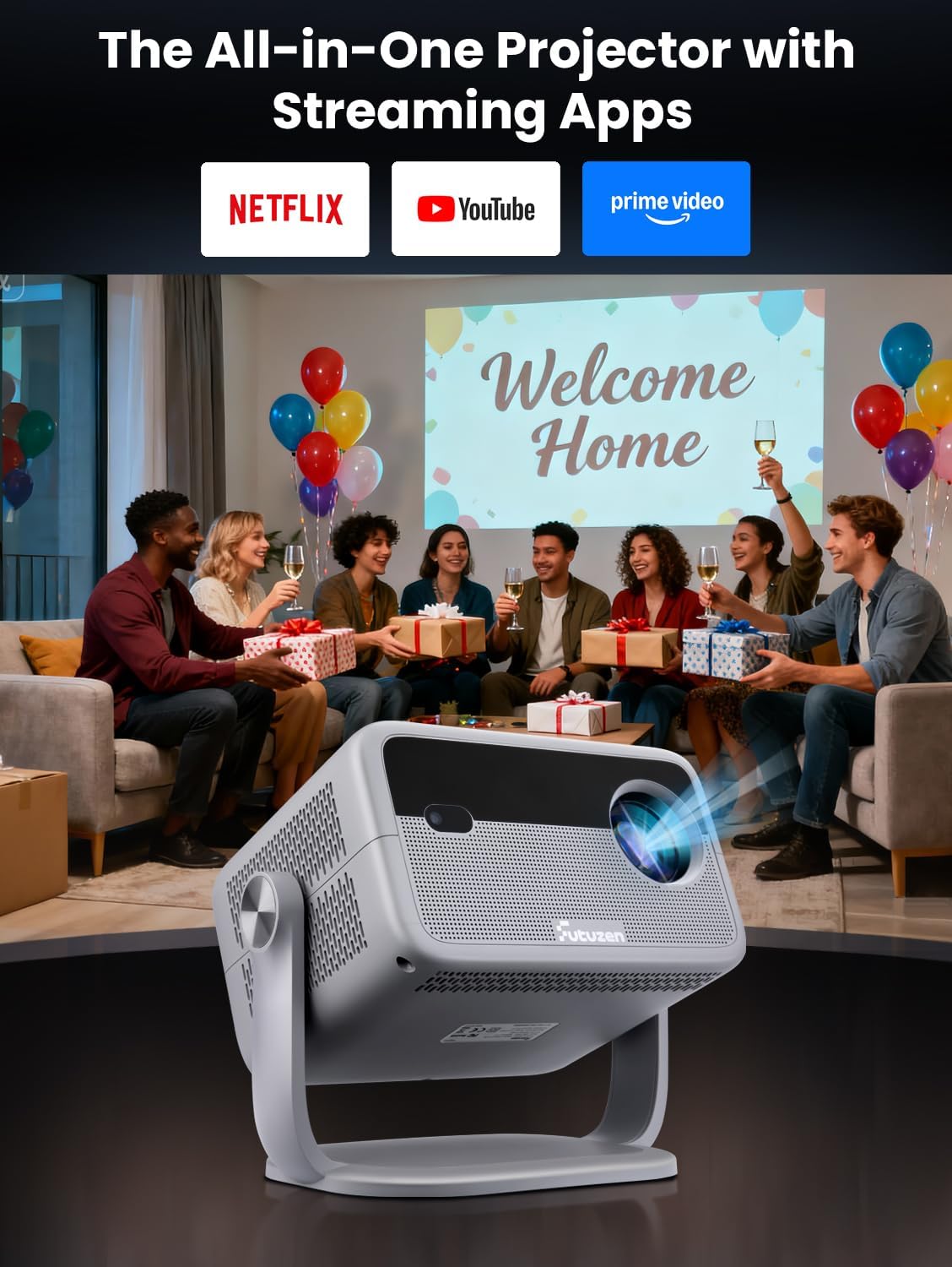 600 ANSI Projector with Apps 500+,4K Supported Native 1080P Projector with WiFi and Bluetooth,360°Rotation & 150'' Smart Projector Compatible with TV Stick, Phone,HDMI, USB for Home, Bedroom, Outdoor 3 71JB 9a2JdL. AC SL1500