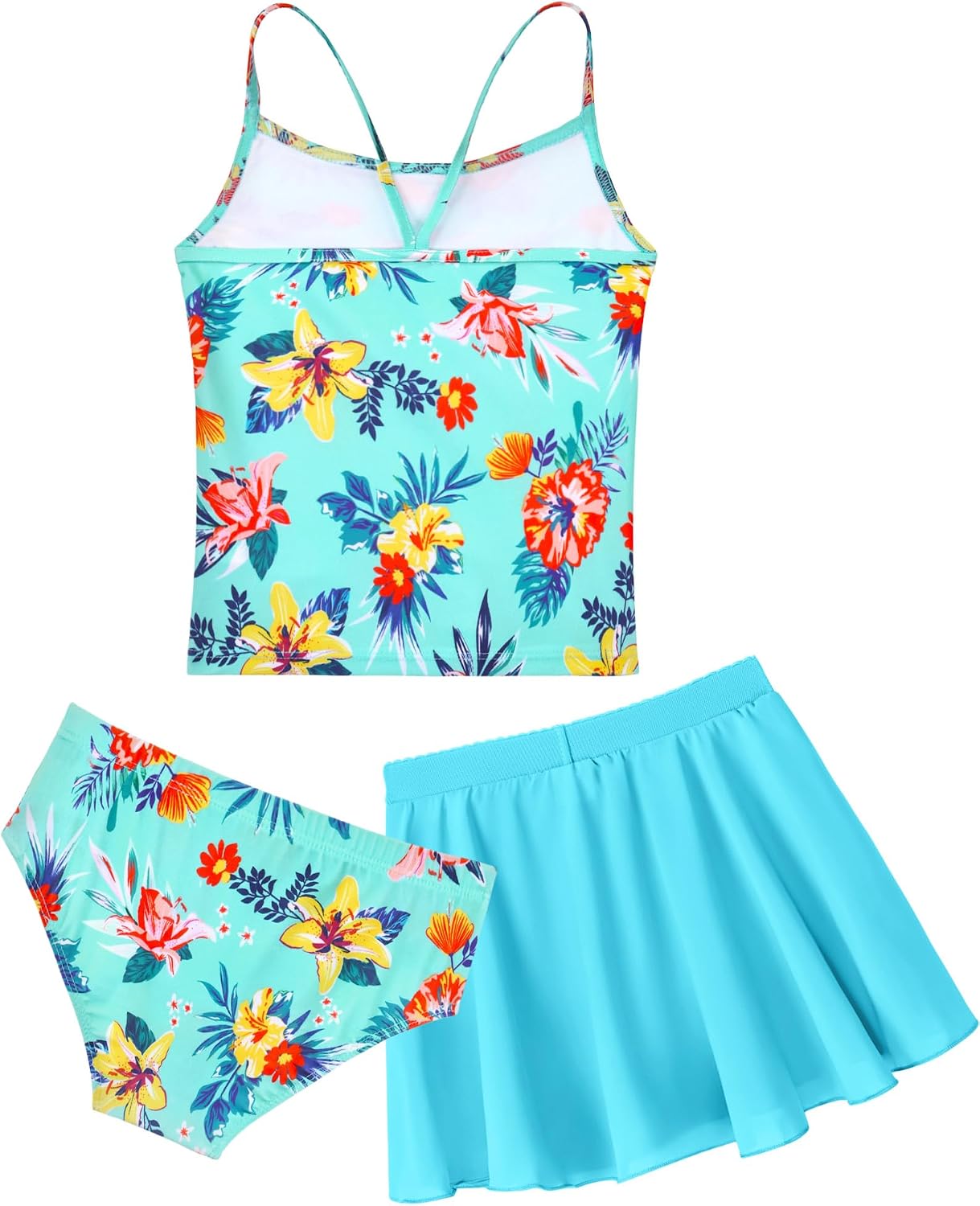 Girls Swimsuit 3 Piece Sleeveless Bathing Suit Sets with Skirt Swimwear Rash Guard for Kids Beach UPF 50+ Sun Protection