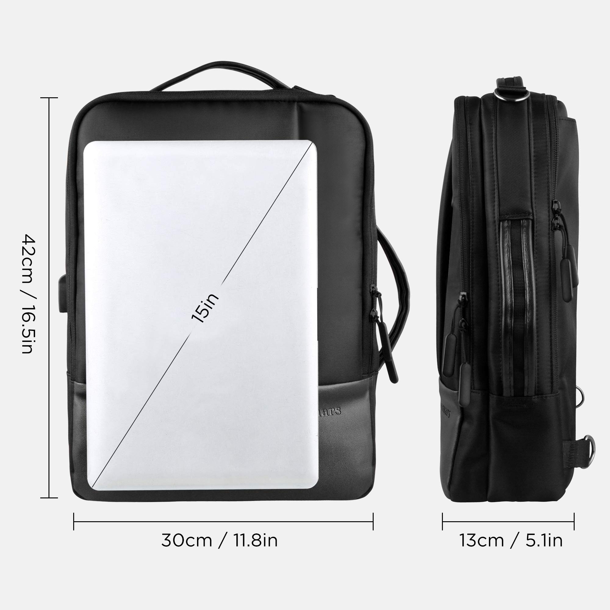 Gimars UPGRADE Diseño 3 en 1 Mochila para Portátil 15.6" con Puerto de USB Bolsa Portátil Unisex Mochila Multifuncional Ergonomica para Trabajo Oficina Escuela Negocio Viaje Avión,Negro