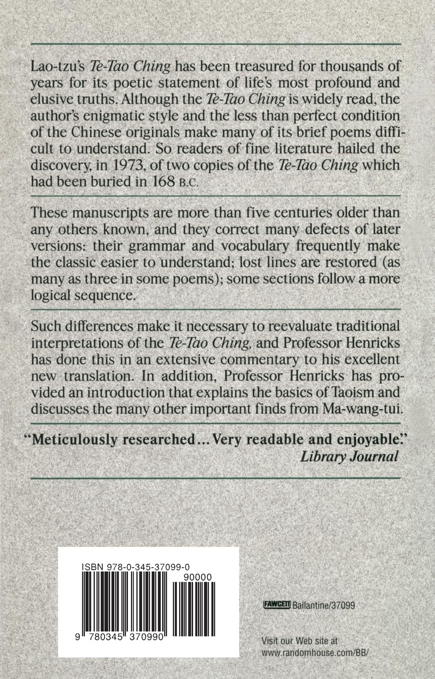 Lao Tzu: Te-Tao Ching - A New Translation Based on the Recently Discovered Ma-wang-tui Texts (Classics of Ancient China)