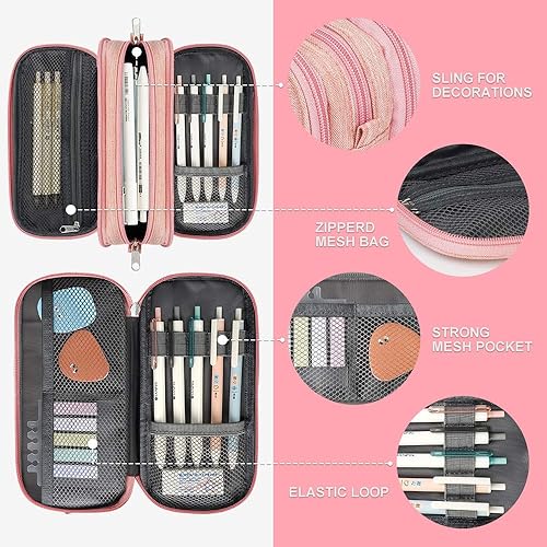 Miniatura 4 de Estuche grande para lápices de gran capacidad, bolsa de almacenamiento grande, 3 compartimentos organizador de escritorio, estuche de rotulador,