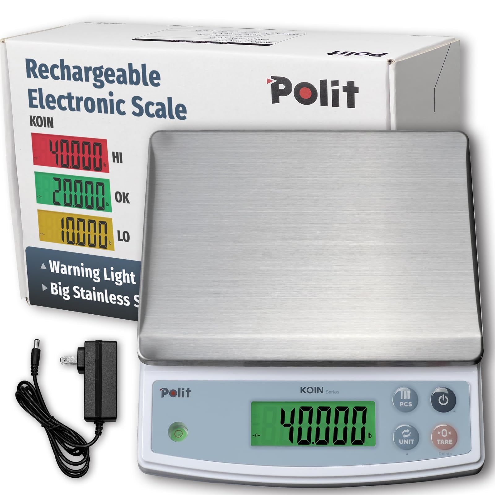 Polit KOIN Digital Food Scales, Rechargeable High Capacity, 18kg/40lb