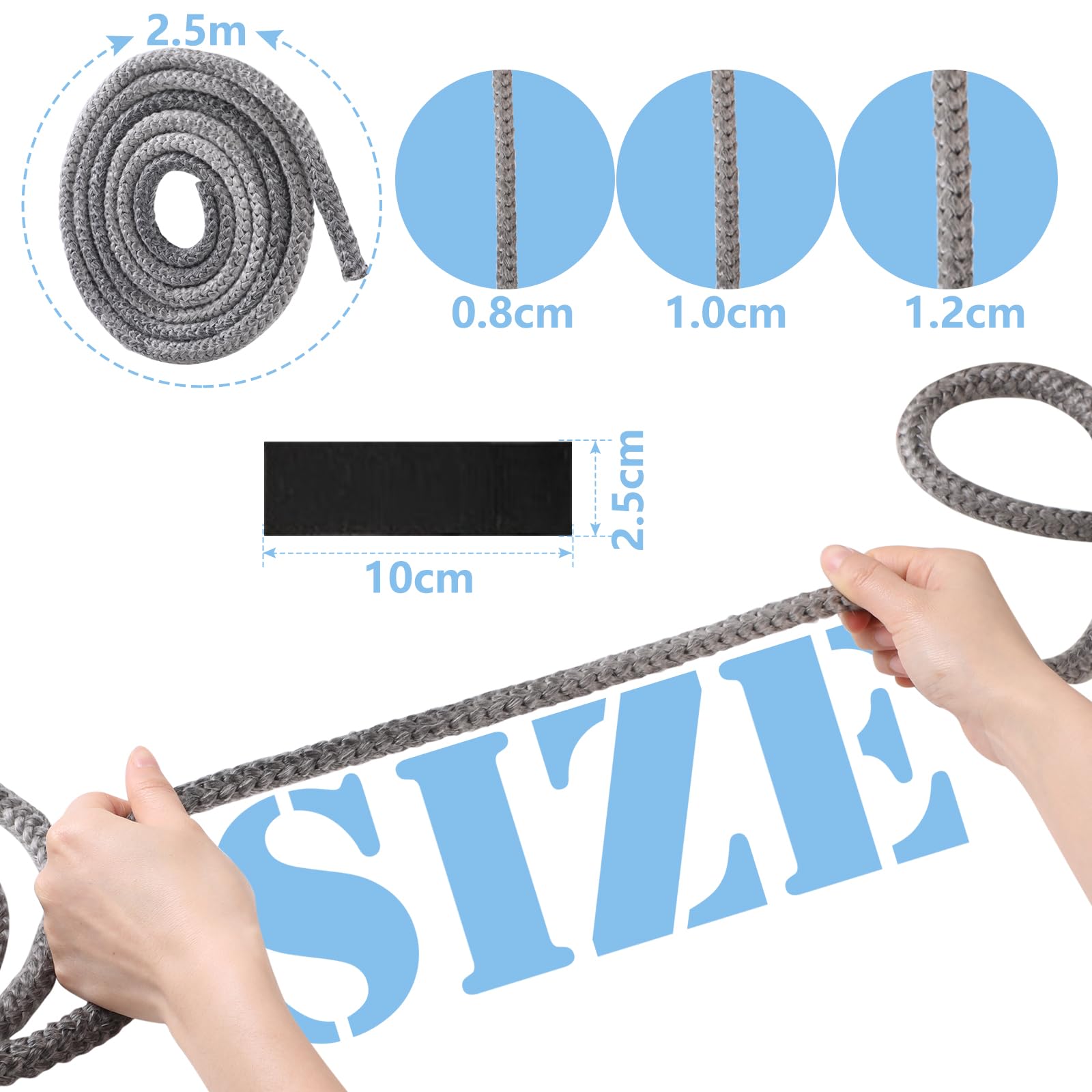 Guarnizione per Porta Stufa, GeeRic Φ12mm*2.5m Guarnizione per Camino+8 Nastri per Alte Temperature Fibra di Corda Ignifugo Guarnizione Isolante in Fibra per Stufe/Tubo di Forno/Caminetto/Camino
