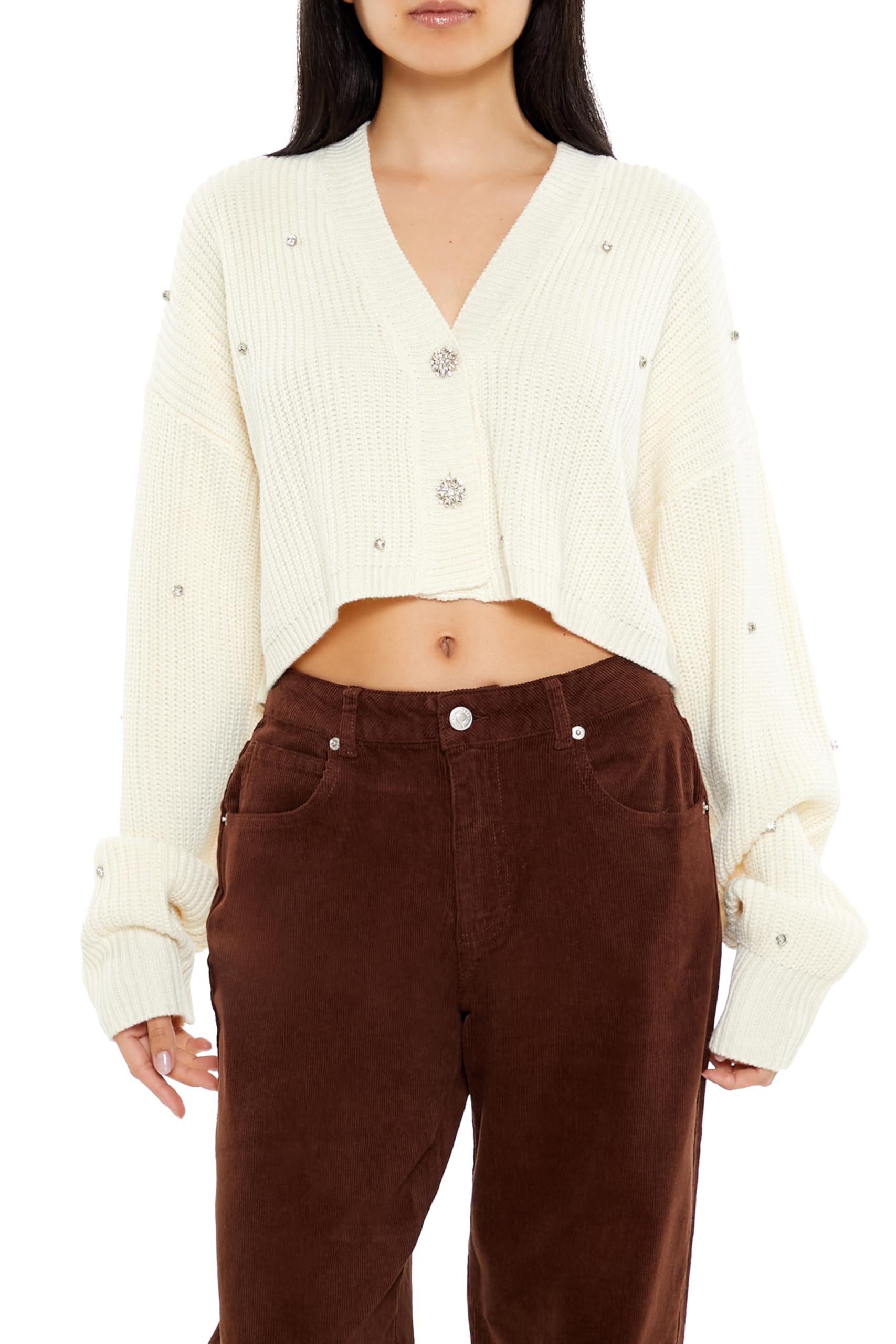 Forever 21 Women's Faux Gem Cardigan Sweater