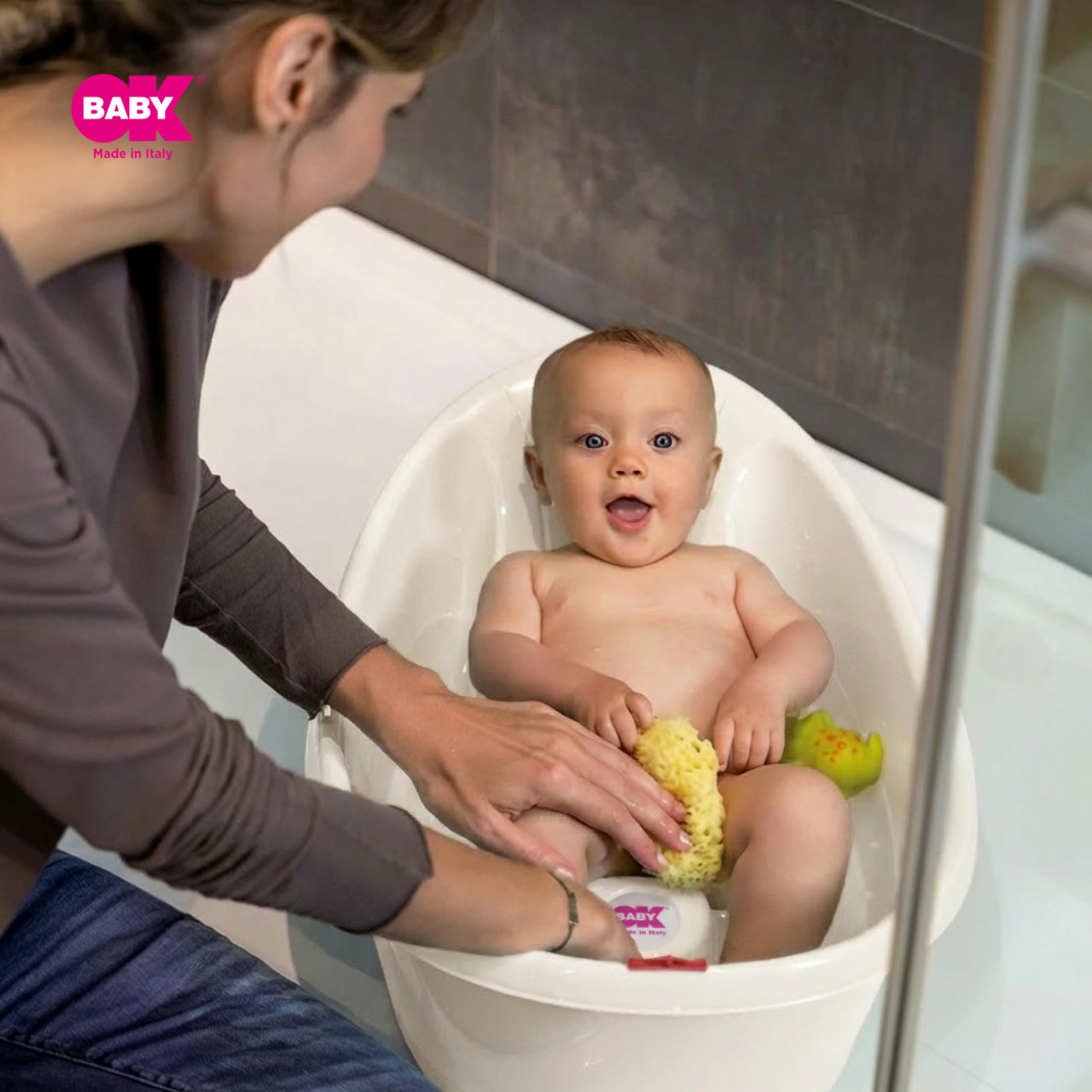 OKBABY Onda Baby - Baignoire Légere et Compacte pour le Bain du Nouveau-né 0-12 Mois - Blanc