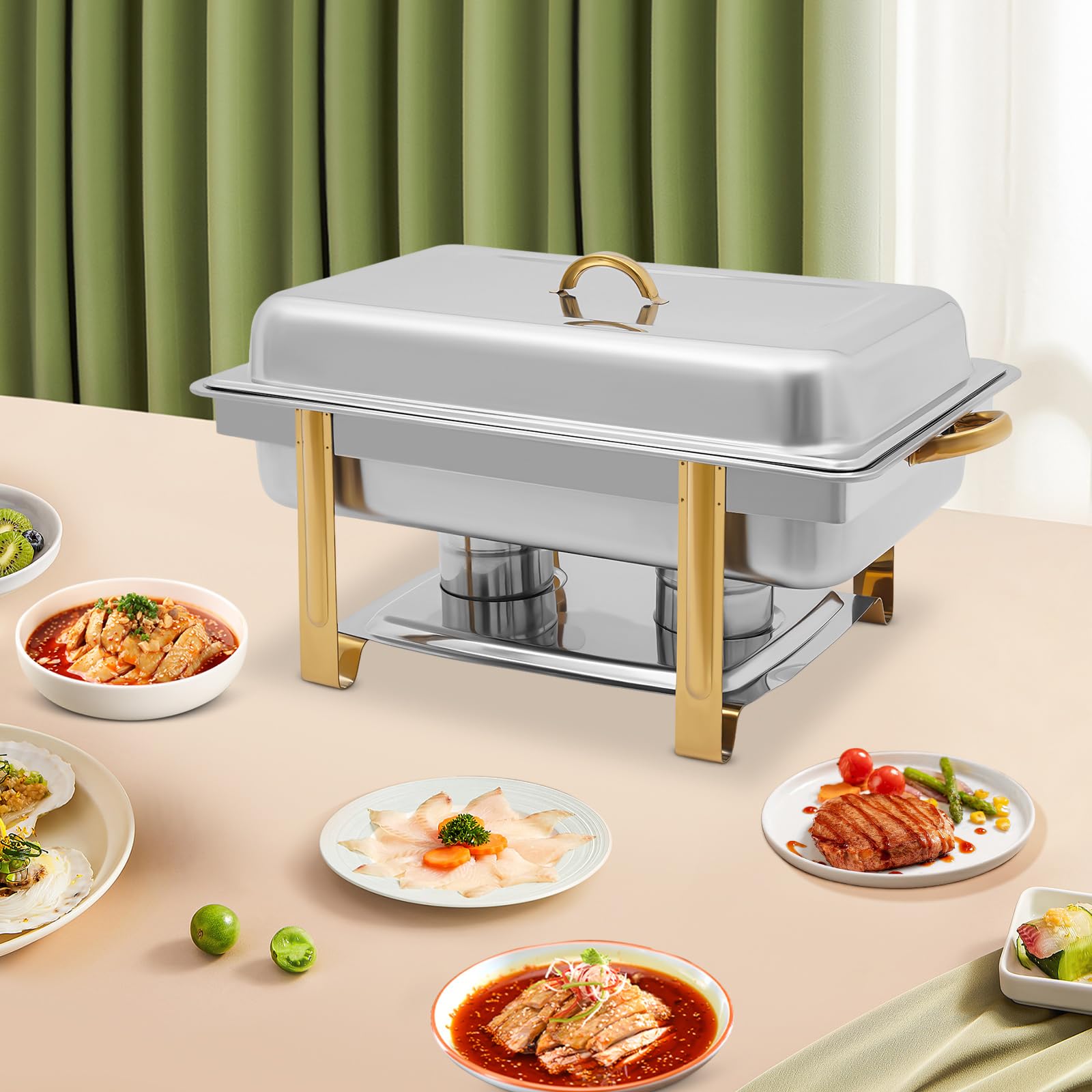 Chafing Dish - Scaldavivande in acciaio inox, 9 l, professionale, con coperchio, per buffet, catering, buffet e feste