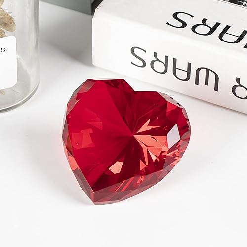 Miniatura 7 de Pesas de papel de diamantes de cristal rubí con caja de regalo, 3.150 in en forma de corazón rojo real gemas de cristal de diamante pisapapeles,