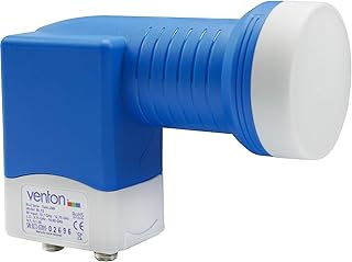 Venton Twin LNB Digital 0,1 dB para 2 receptores, conexión Directa Full Ultra HD TV 3D 4 K + protección contra la Intemperie (Extensible) en Juego con 4 Conectores F contactos Dorados en Color Blanco