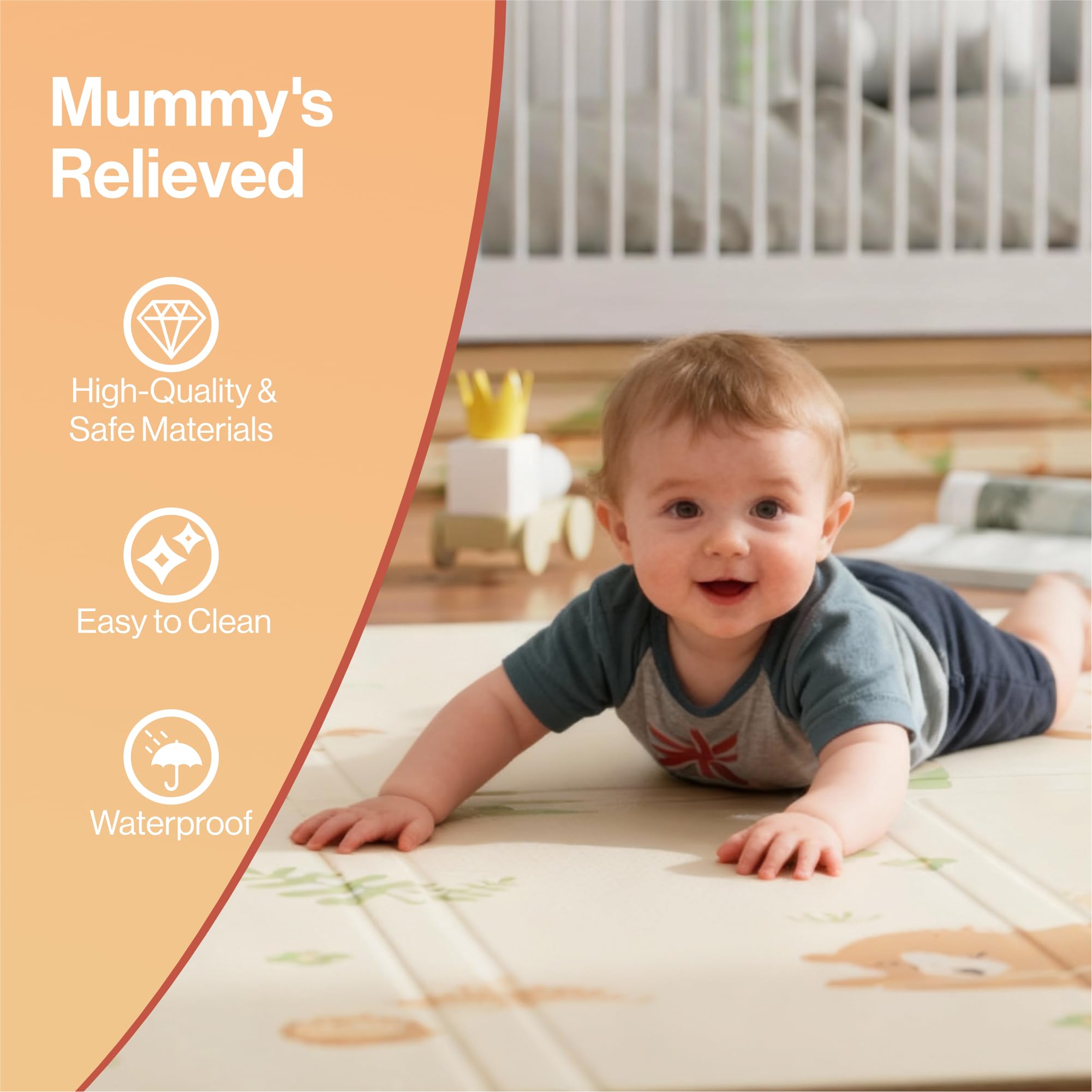 Baby Play Mat, Large Reversible & Foldable Waterproof Foam Playmat 120x120cm, Double-Sided Non-Slip Toddler Floor Mat for Crawling, Tummy Time, Nursery, Portable Floor Mat — view 6