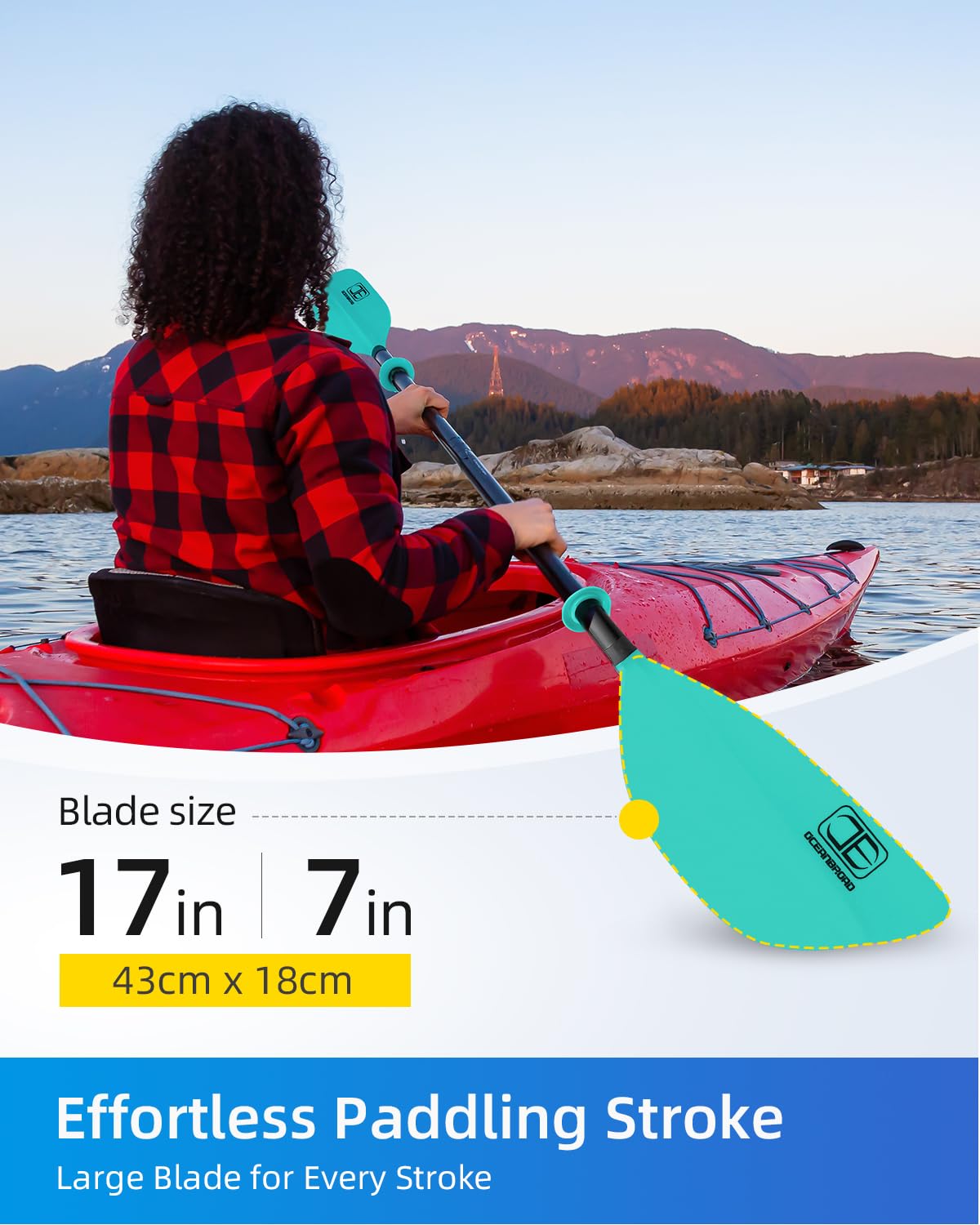 OCEANBROAD Kajak-Paddel, 230 cm, Schaft aus Legierung, schwimmfähig, für Kajak, Kanu, Bootfahren, 4 Stück