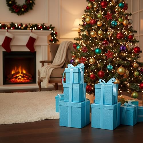 Vista 97 de Cholemy 5 cajas de regalo para Navidad con tapa y cinta, cajas de anidación cuadradas de tamaño mixto, cajas de envoltura de regalo, cajas 5