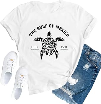 Gulf of Mexico T-Shirt for Women Mexican Shirts Beach Turtle Tops