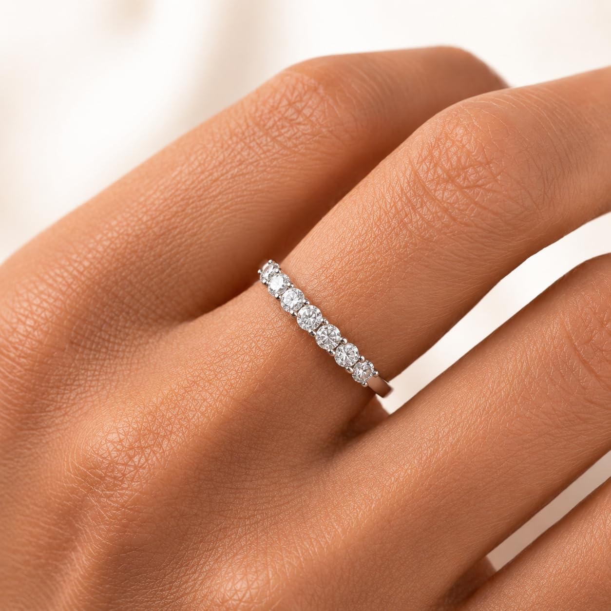 INDRI Lab Grown Diamond Ring, 0.60-1.19 carats 5 stone and 7 Stone Eternity Rings 18k White Gold & Sterling Silver Wedding Band Anniversary Ring for Women
