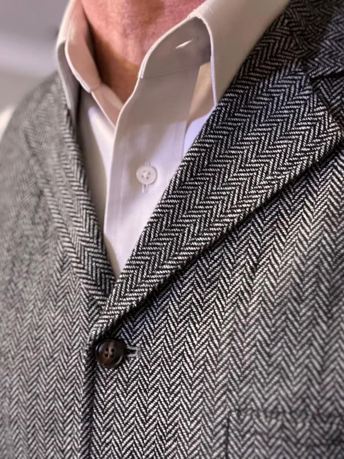 Men's Tweed Vest Retro Herringbone Tweed Wool Vests Casual Waistcoats Business Single Breasted Slim Fit Waistcoats