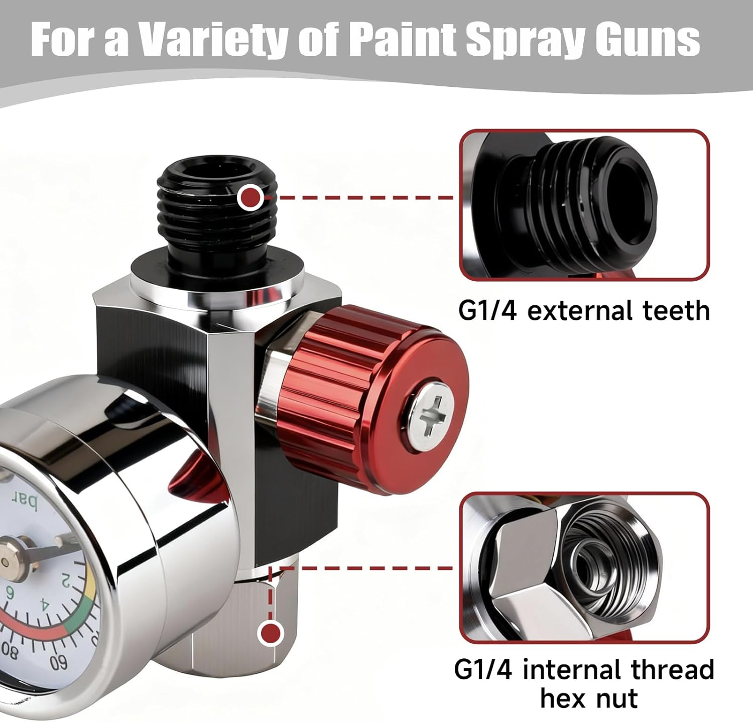 G1/4 Air Pressure Regulator Kit with Gauge, 0-140 PSI Adjustable Flow Control Valve for Pneumatic Tools, Spray Painting, Tire Inflation, Includes Quick-Connect Adapter