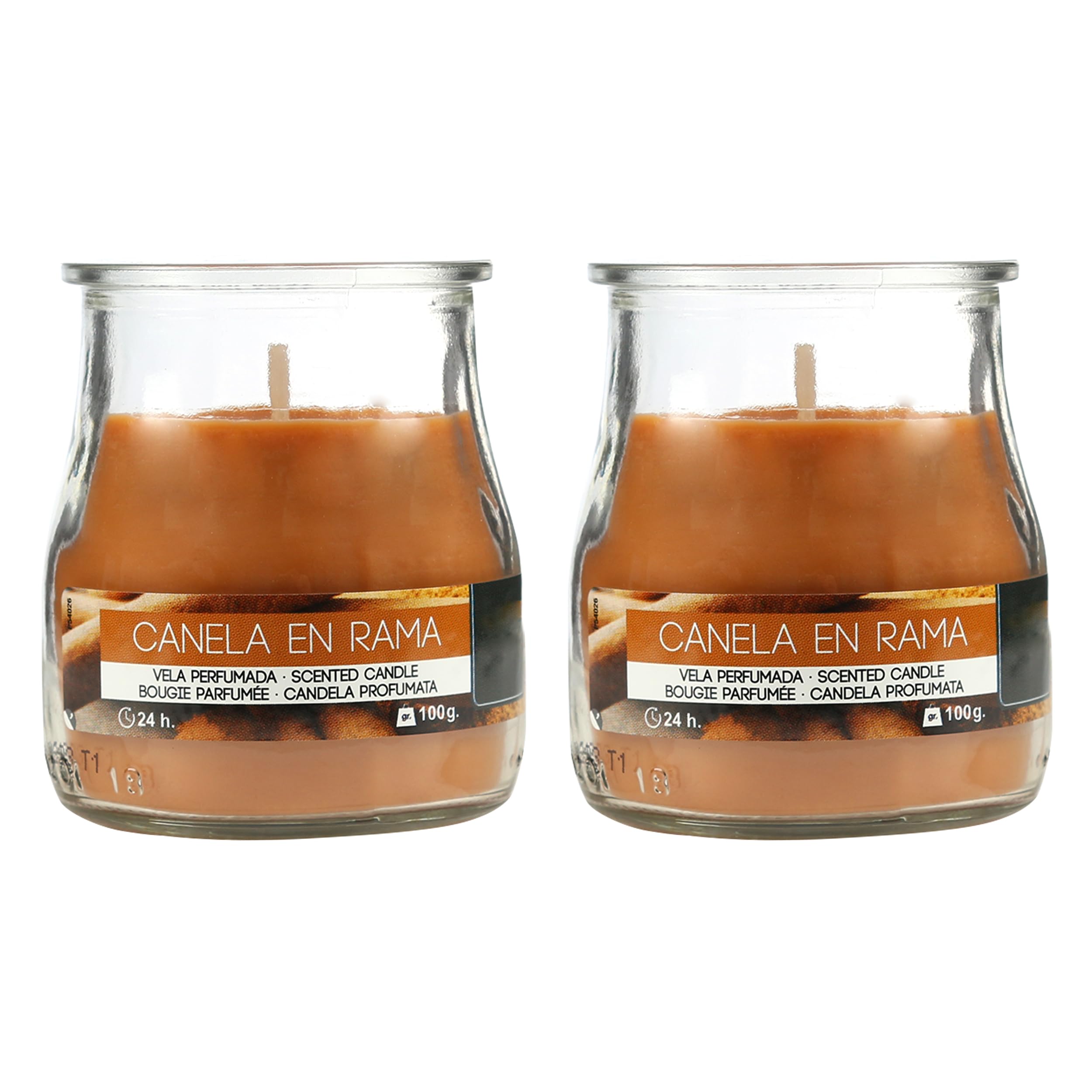 H HANSEL HOME Vela Perfumada en Vaso de Yogurt - Duración de 24 Horas, 7 x 6 cm, Canela en Rama, 100g x 2 unidades