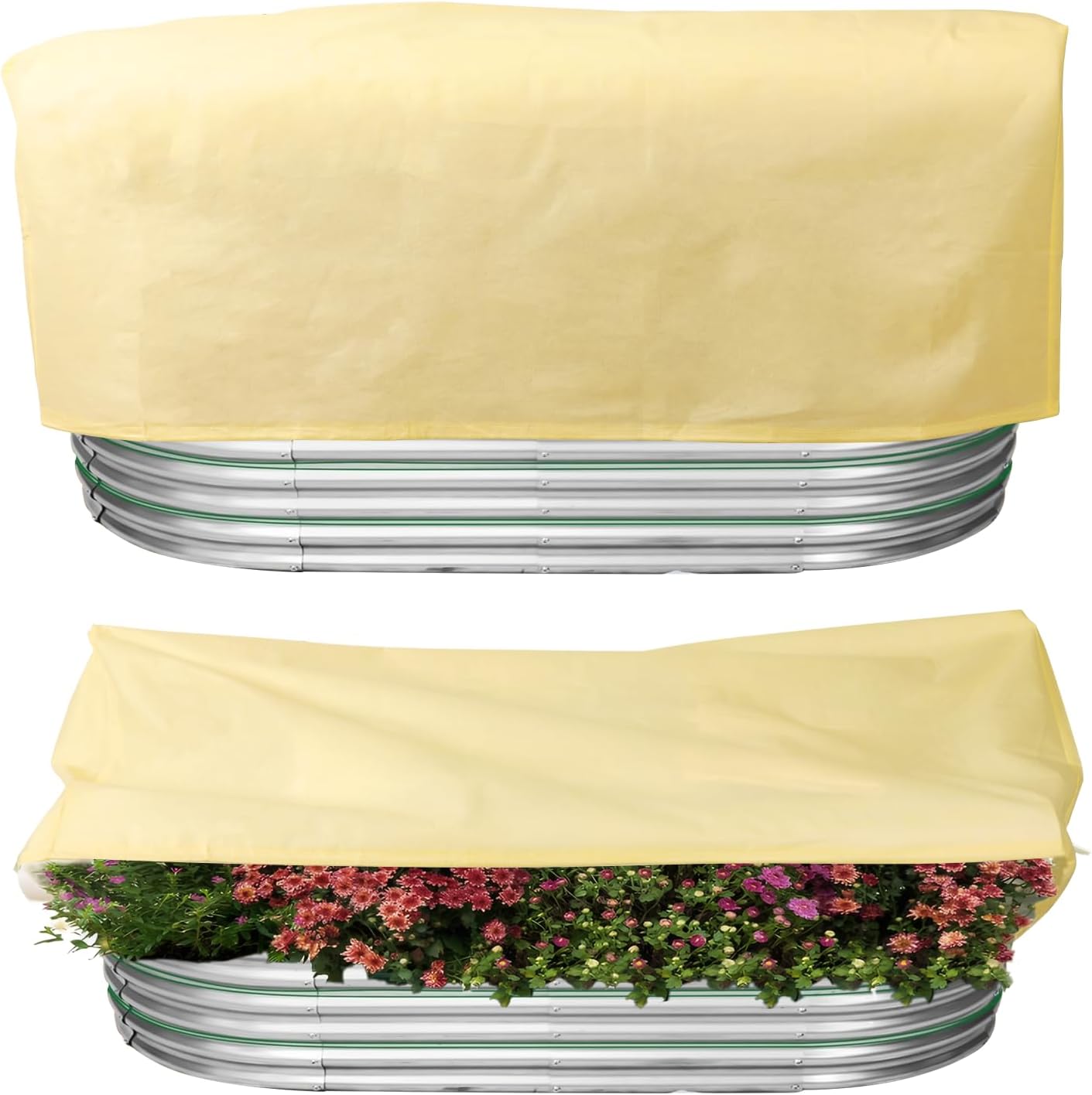 Augshy 2Pcs Rectangular Plant Box Cover, 49.2×25.6×17.7 Inch Reusable Plant Freeze Frost Protection Cover with Zip for 4×2×1 ft Raised Garden Beds Outdoor Plants Flowers