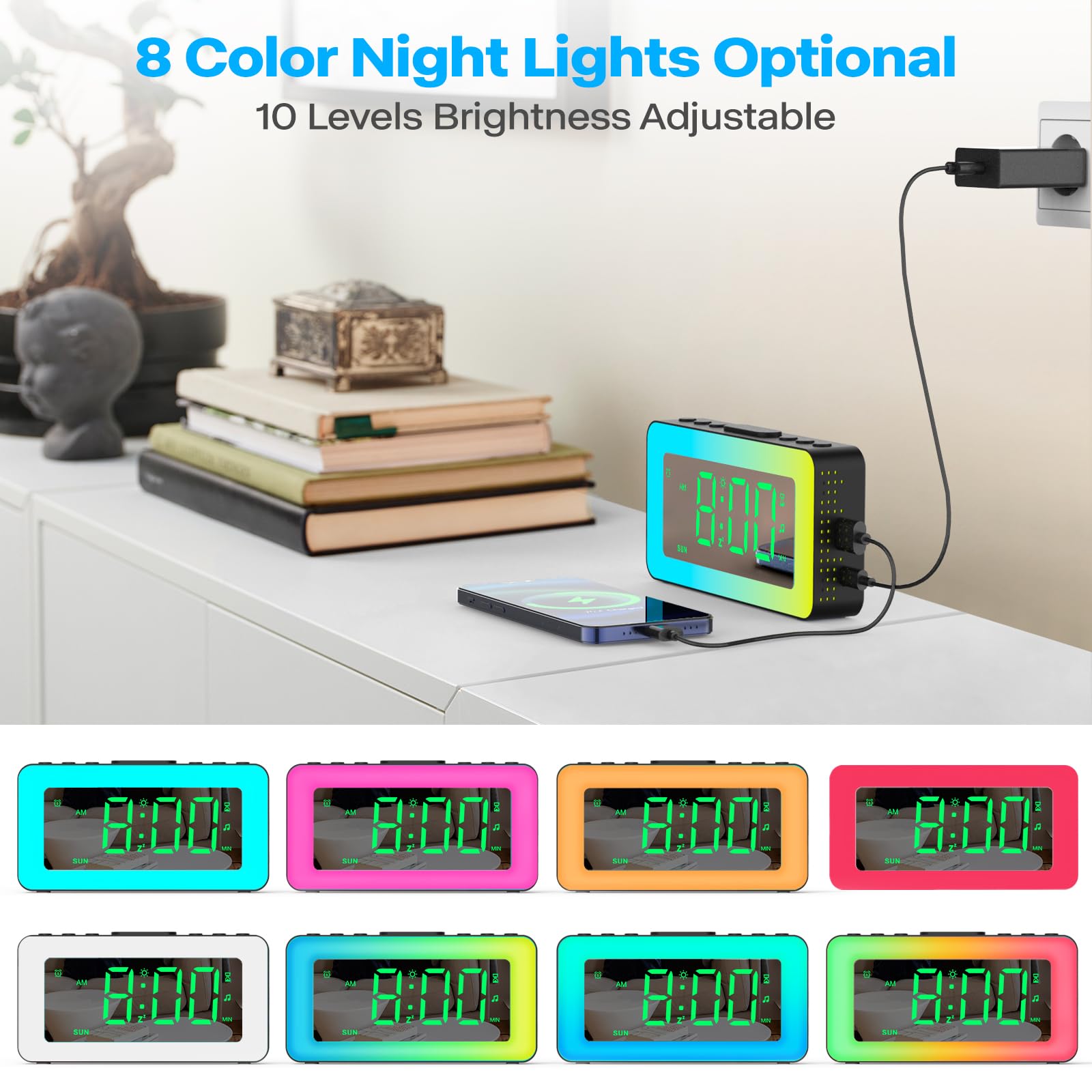 Réveil Numérique, Horloge Électronique Led Avec Miroir À Luminosité Réveil Numérique, Horloge Électronique Led Avec Miroir À Luminosité