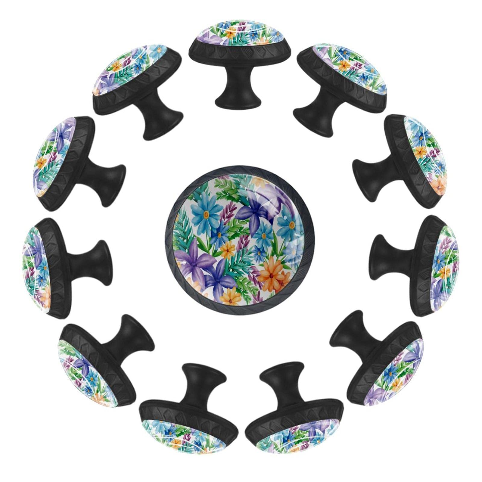 Bouton de tiroir floral bleu jaune violet pour commode 35 mm
