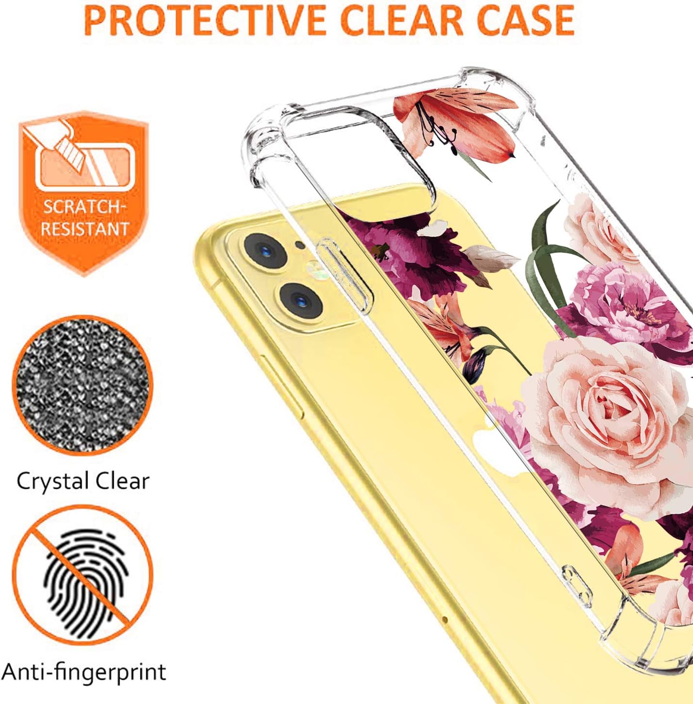 hepix Floral iPhone 11 Rose Case iPhone 11 Clear Cases, Blossom Flowers iPhone 11 Phone Case, Slim Protective TPU Case for iPhone 11 (6.1") 2019, iPhone 11 Case for Women, Purple Pink Roses