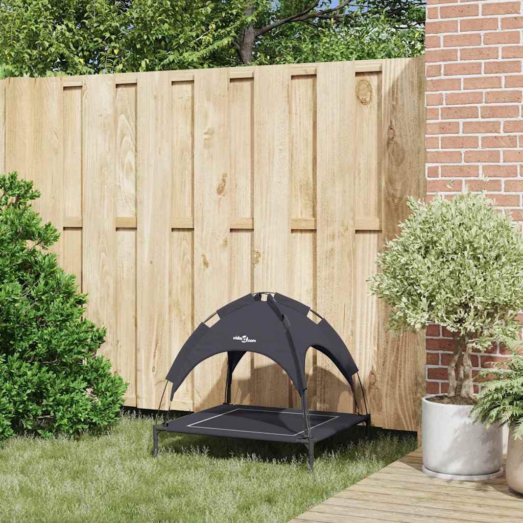 Caseta para perros al aire libre con techo, cama elevada para perros, negro, 71 x 64 x 71 cm, estructura estable de acero, cama plegable para mascotas, jardín y terraza, transpirable