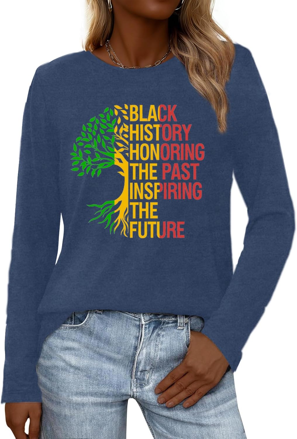 Black History Shirts for Women Black History Month Long Sleeve T-Shirt African American Tee Tops
